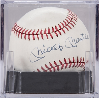 Mickey Mantle (Mint 9) And Roger Maris (Gem Mint 10) Dual Signed Official American League MacPhail Baseball (PSA/DNA )